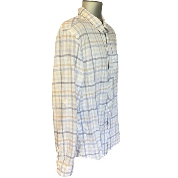 Magaschoni Man Neutral Check Linen Blend Casual Button Down Size M - Picture 3 of 9